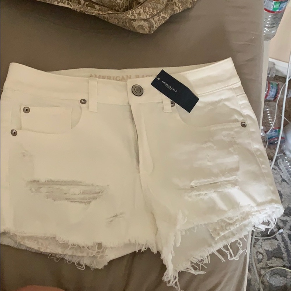 American Eagle White Distressed Denim Shorts